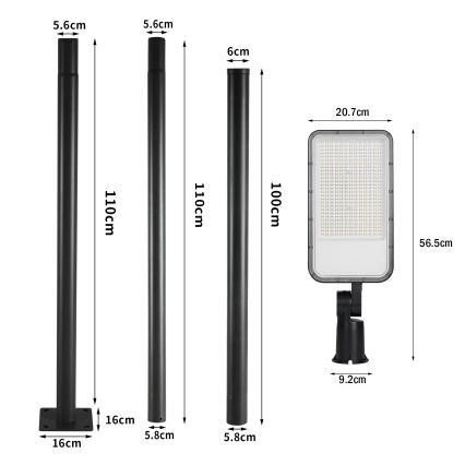 Brilagi - LED āra ielas gaismeklis ar 3 m stabu un locītavu URBANLIGHT LED/200W/230V melna IP65