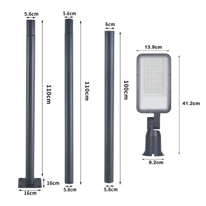 Brilagi - URBANLIGHT LED āra ielu lampa ar 3 m stabu un locītavu LED/50W/230V antracīts IP65