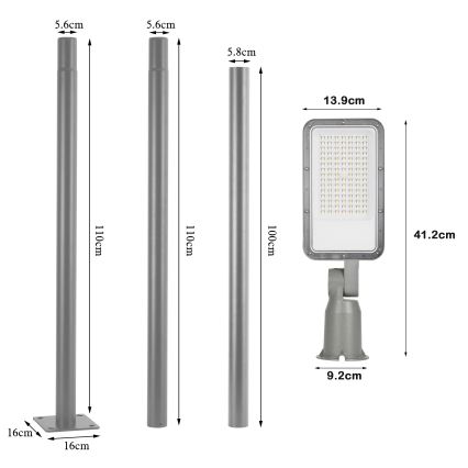 Brilagi - LED āra ielu apgaismojuma lampa ar 3 m stabu un locītavu URBANLIGHT LED/50W/230V pelēka IP65