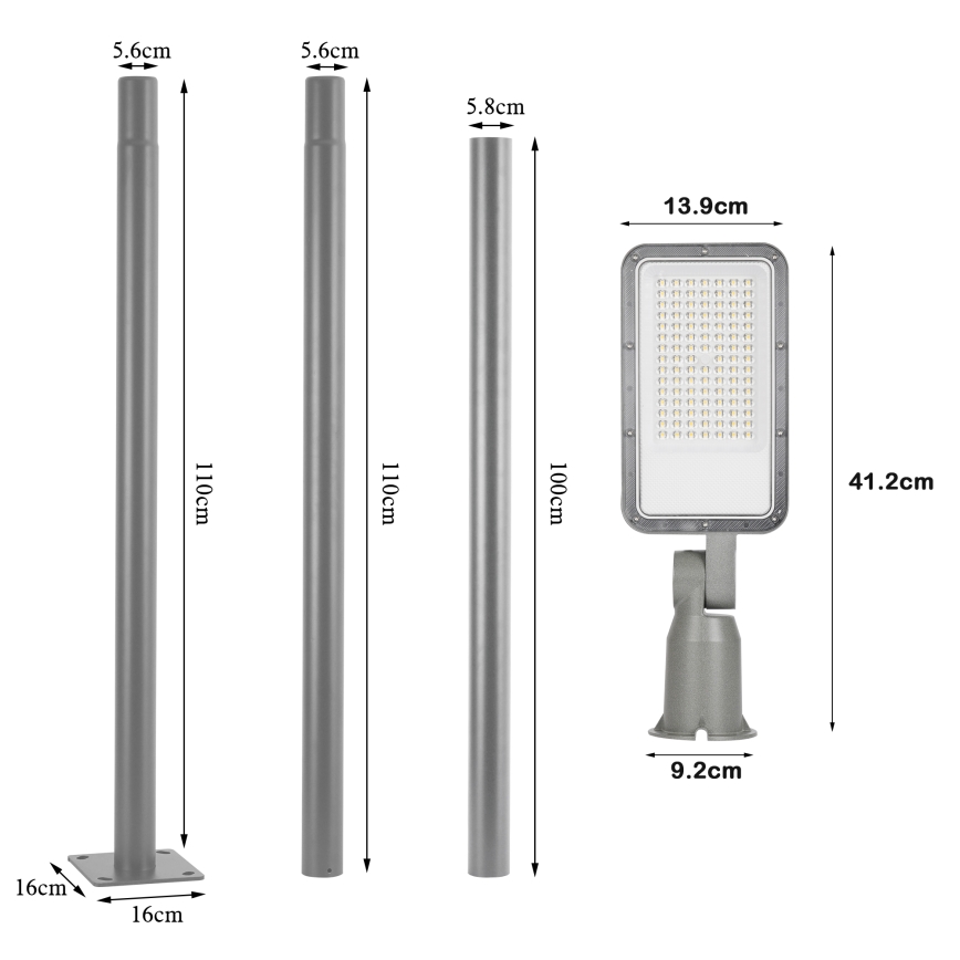 Brilagi - LED āra ielu apgaismojuma lampa ar 3 m stabu un locītavu URBANLIGHT LED/50W/230V pelēka IP65