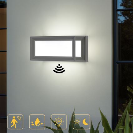Brilagi - LED āra sienas gaismeklis ar sensoru PARKER LED/12W/230V pelēks IP44