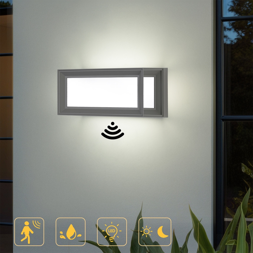 Brilagi - LED āra sienas gaismeklis ar sensoru PARKER LED/12W/230V pelēks IP44