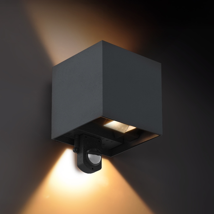 Brilagi - LED āra sienas gaismeklis ar sensoru CUBE LED/6W/230V antracīts IP65