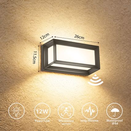 Brilagi - LED āra sienas gaismeklis ar sensoru PARKER LED/12W/230V antracīts IP44