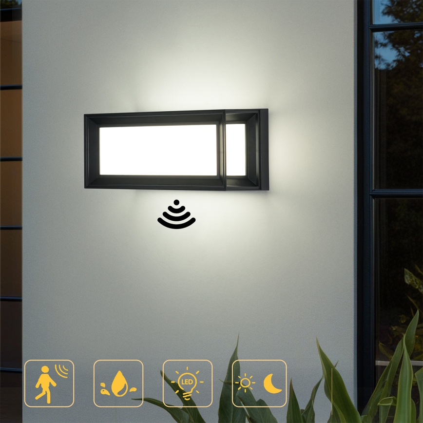 Brilagi - LED Āra sienas gaismeklis ar sensoru PARKER LED/12W/230V melns IP44