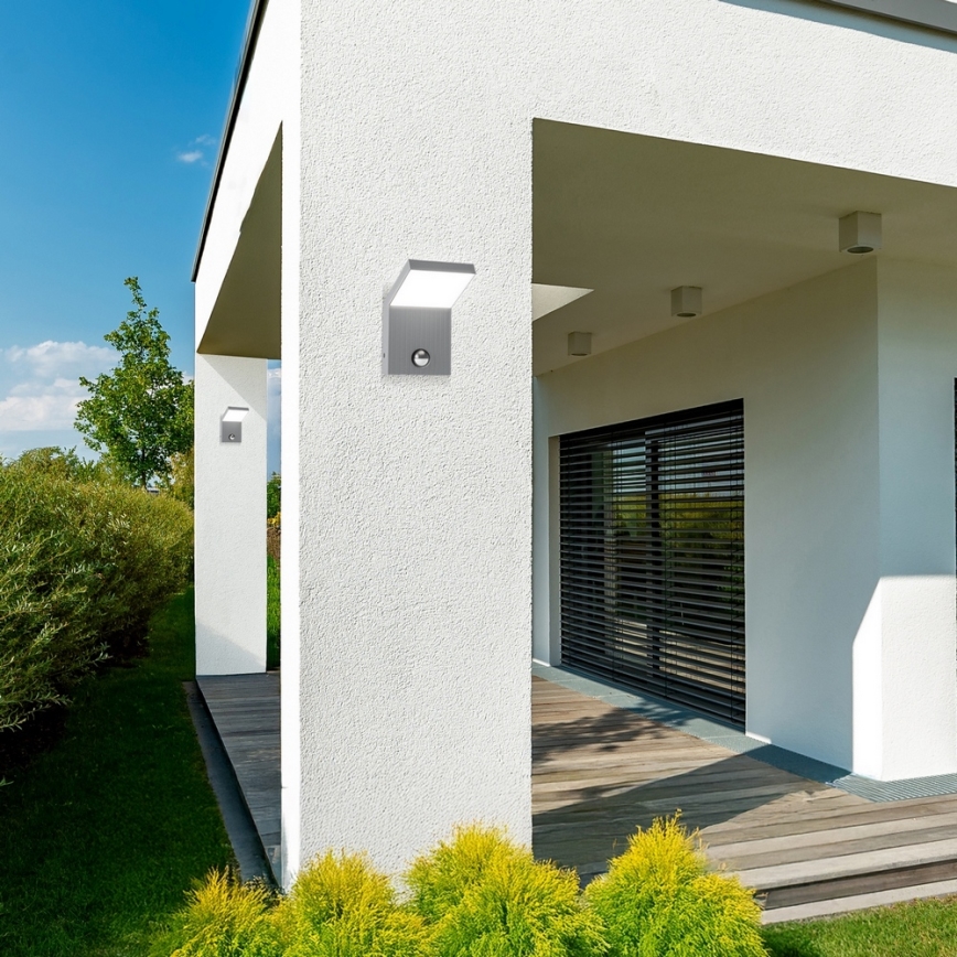 Brilagi - LED āra sienas gaismeklis ar sensoru RIANO LED/8W/230V sudraba IP65