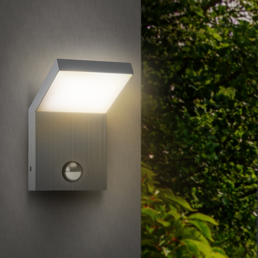 Brilagi - LED āra sienas gaismeklis ar sensoru RIANO LED/8W/230V sudraba IP65