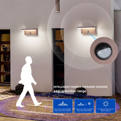 Brilagi - LED āra sienas gaismeklis ar sensoru TESSI LED/10W/230V brūns IP54