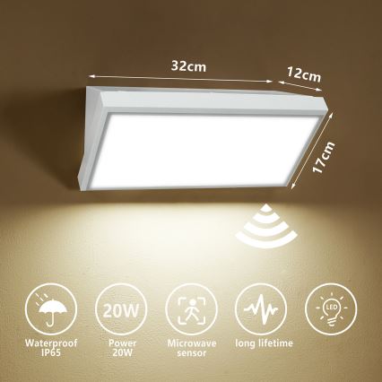 Brilagi - LED āra sienas gaismeklis ar sensoru TRIANGLE LED/20W/230V balta IP65