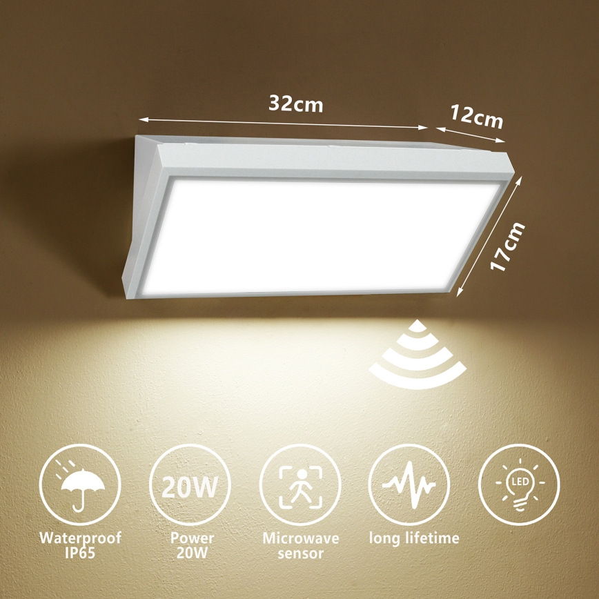 Brilagi - LED āra sienas gaismeklis ar sensoru TRIANGLE LED/20W/230V balta IP65