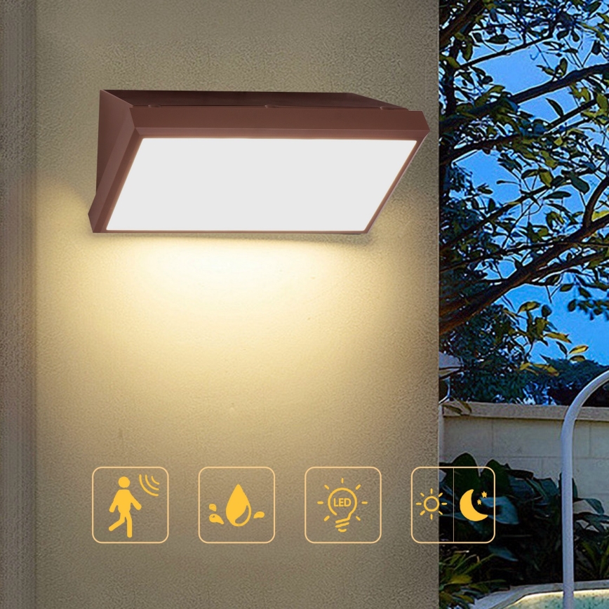 Brilagi - LED āra sienas gaismeklis ar sensoru TRIANGLE LED/20W/230V brūns IP65