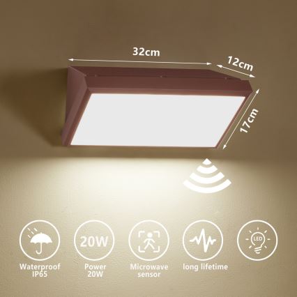Brilagi - LED āra sienas gaismeklis ar sensoru TRIANGLE LED/20W/230V brūns IP65