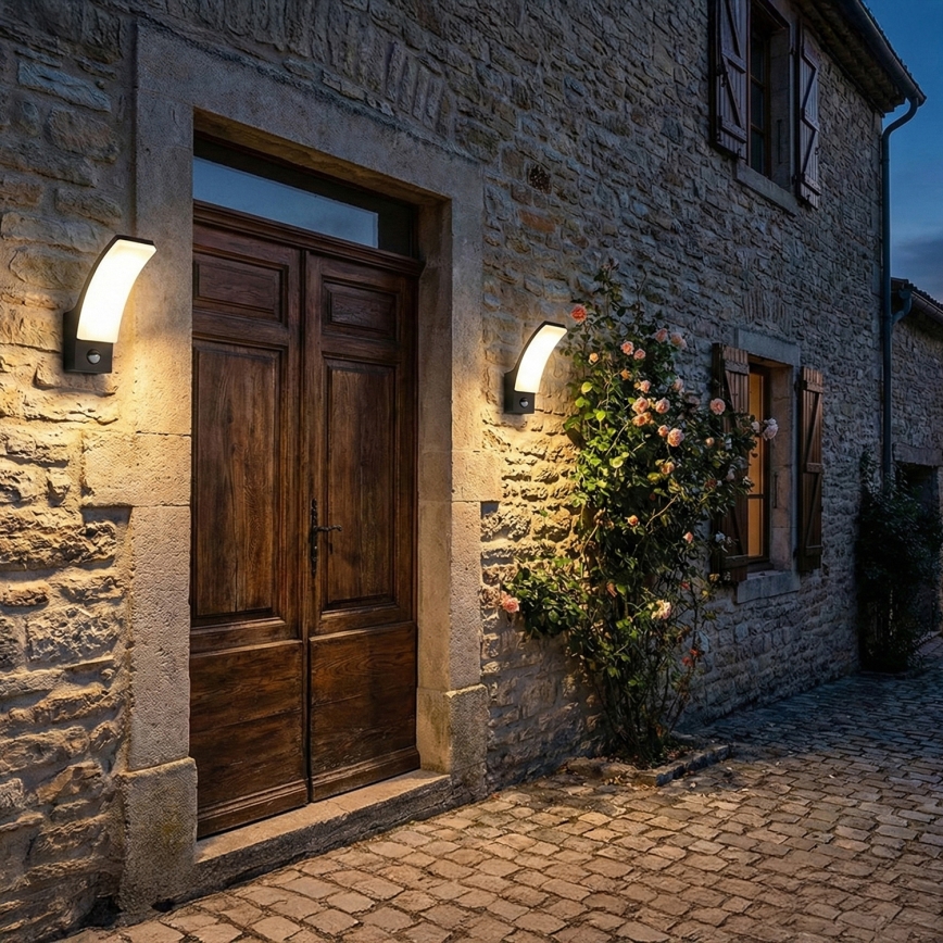 BRILAGI - LED āra sienas gaismeklis ar kustības un krēslas sensoru ARCELO LED/12W/230V IP65 melns