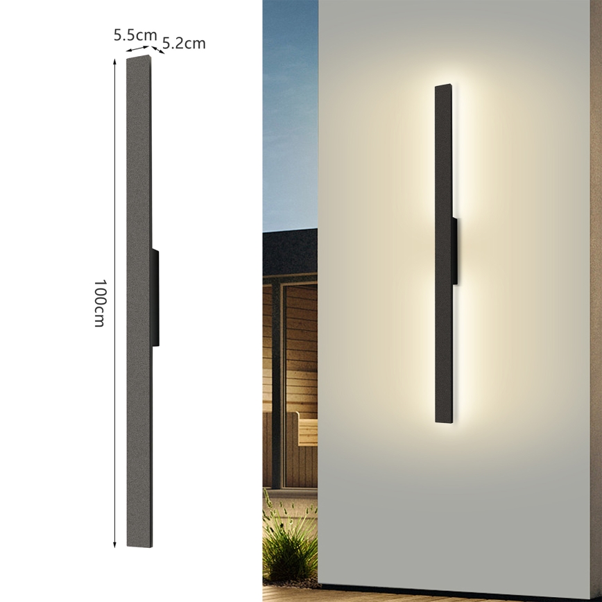 Brilagi - LED āra sienas gaismeklis LUNA LED/24W/230V 3000K IP65 100 cm melns CRI 90