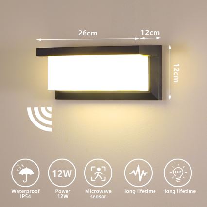 Brilagi - LED Āra sienas lampa ar sensoru BRICKY LED/12W/230V antracīta IP54