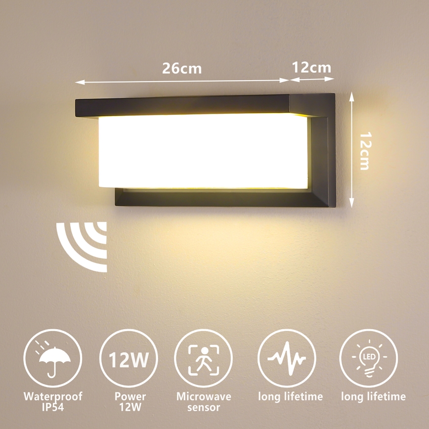 Brilagi - LED Āra sienas lampa ar sensoru BRICKY LED/12W/230V antracīta IP54