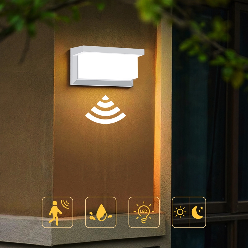 Brilagi - LED Āra sienas lampa ar sensoru BRICKY LED/12W/230V balta IP54
