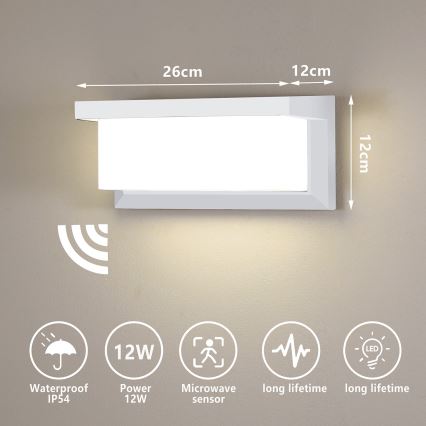 Brilagi - LED Āra sienas lampa ar sensoru BRICKY LED/12W/230V balta IP54