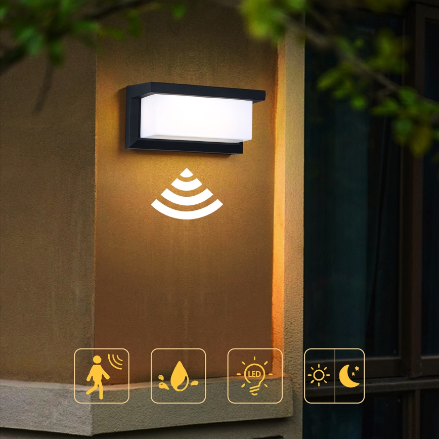 Brilagi - LED Āra sienas lampa ar sensoru BRICKY LED/12W/230V melna IP54