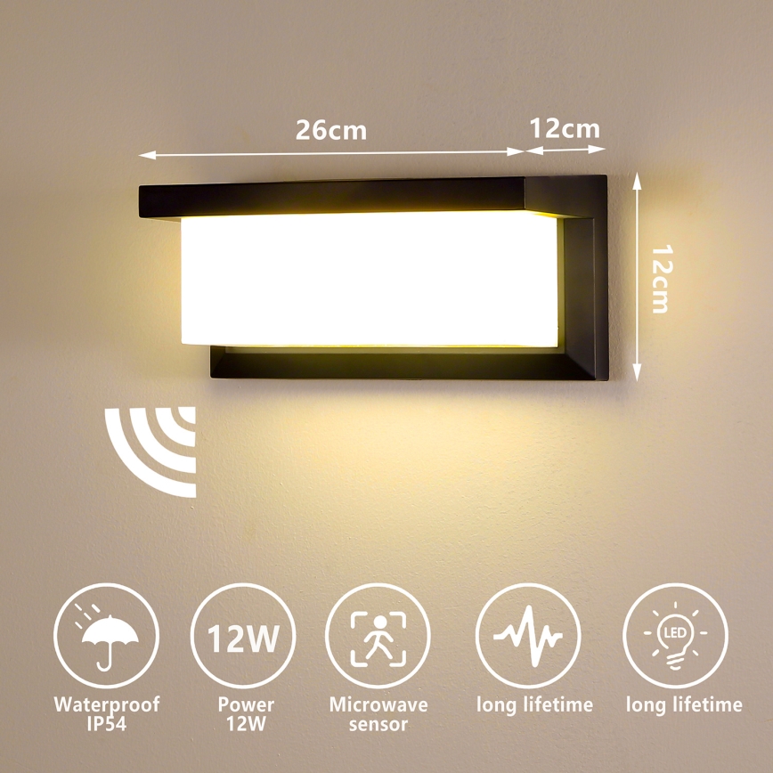 Brilagi - LED Āra sienas lampa ar sensoru BRICKY LED/12W/230V melna IP54