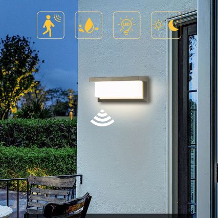 Brilagi - LED Āra sienas lampa ar sensoru BRICKY LED/12W/230V pelēka IP54