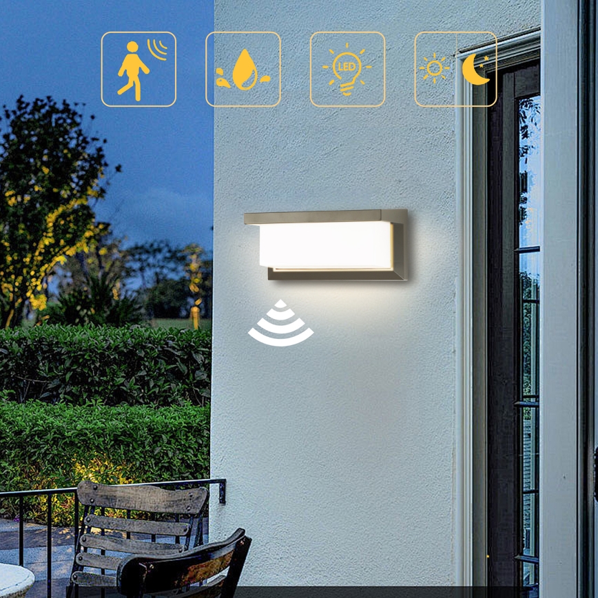 Brilagi - LED Āra sienas lampa ar sensoru BRICKY LED/12W/230V pelēka IP54