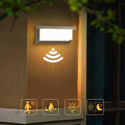 Brilagi - LED Āra sienas lampa ar sensoru BRICKY LED/12W/230V pelēka IP54