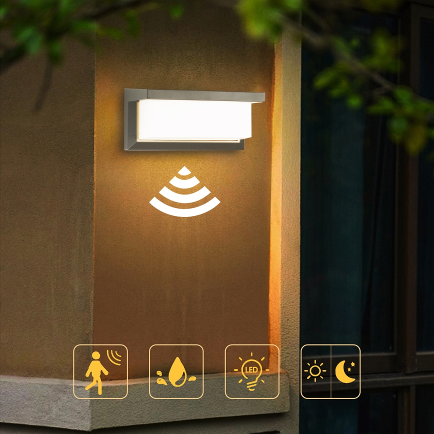 Brilagi - LED Āra sienas lampa ar sensoru BRICKY LED/12W/230V pelēka IP54