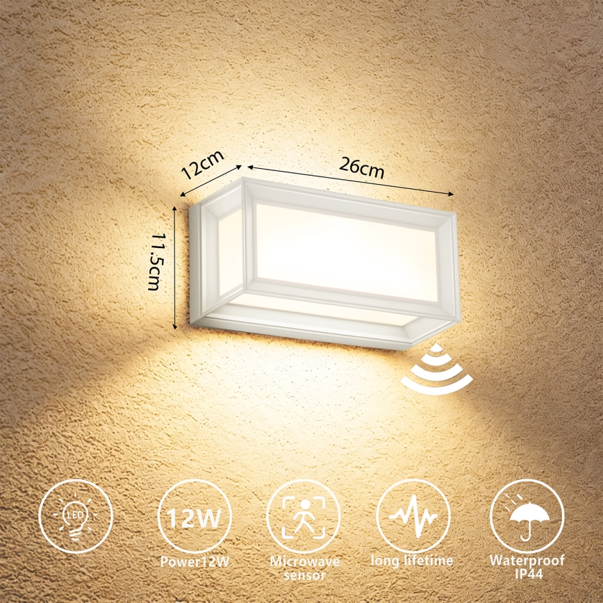 Brilagi - LED āra sienas gaismeklis ar sensoru PARKER LED/12W/230V balts IP44