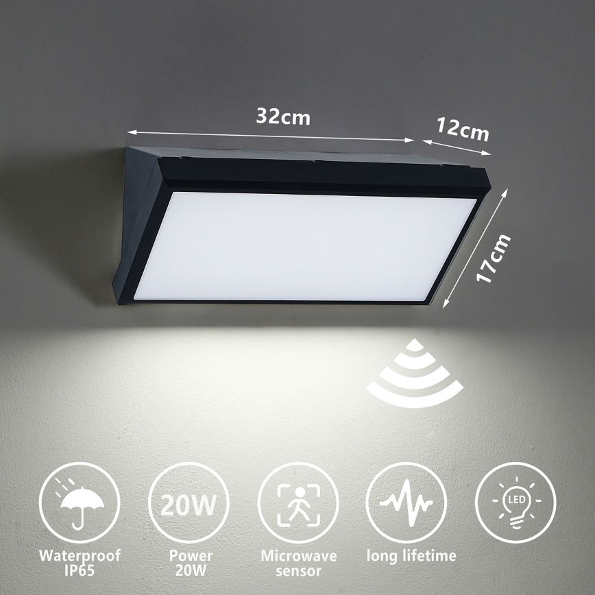 Brilagi - LED Āra sienas lampa ar sensoru TRIANGLE LED/20W/230V IP65