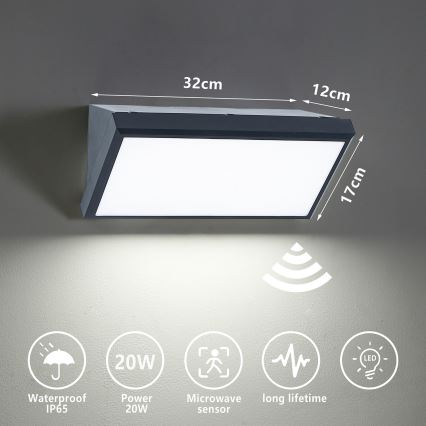Brilagi - LED Āra sienas lampa ar sensoru TRIANGLE LED/20W/230V IP65