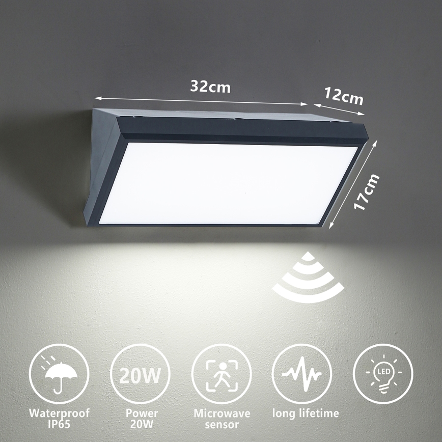 Brilagi - LED Āra sienas lampa ar sensoru TRIANGLE LED/20W/230V IP65