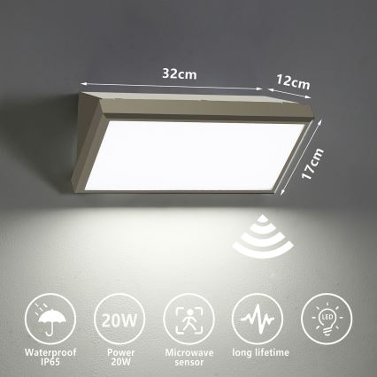 Brilagi - LED Āra sienas lampa ar sensoru TRIANGLE LED/20W/230V pelēka IP65
