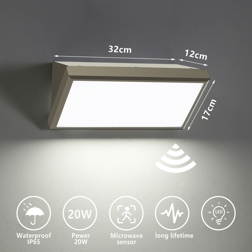 Brilagi - LED Āra sienas lampa ar sensoru TRIANGLE LED/20W/230V pelēka IP65