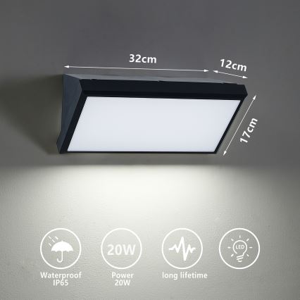 Brilagi - LED Āra sienas lampa TRIANGLE LED/20W/230V 3000/4000/6500K melna IP65