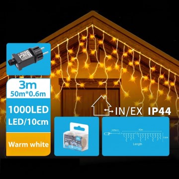 BRILAGI - LED āra Ziemassvētku gaismas virtene 1000xLED/9W/8 režīmi 53m IP44 silti balta