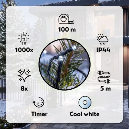BRILAGI - LED Āra ziemassvētku virtene 1000xLED/8 funkcijas 105 m IP44 auksta balta