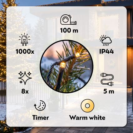 BRILAGI - LED āra Ziemassvētku virtene 1000xLED/8 funkcijas 105 m IP44 siltā balta