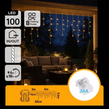 BRILAGI - LED āra Ziemassvētku virtene 100xLED/3xAA/8 funkcijas 8x0,6m IP44 siltā balta
