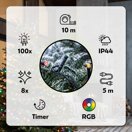 BRILAGI - LED āra Ziemassvētku virtene 100xLED/8 funkcijas 13 m IP44 daudzkrāsaina