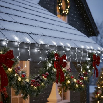 Brilagi - LED āra Ziemassvētku virtene 200 LED/8 režīmi 13m IP44 auksti balti varvekļi