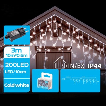 Brilagi - LED āra Ziemassvētku virtene 200xLED/8 funkcijas 13x0,6m IP44 auksti balta