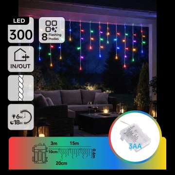 BRILAGI - LED Āra Ziemassvētku virtene 300xLED/3xAA/8 funkcijas 18x0,6m IP44 daudzkrāsaina