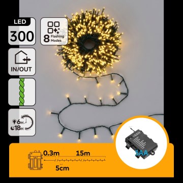 BRILAGI - LED āra Ziemassvētku virtene 300xLED/3xAA/8 režīmi 15,3m IP44 siltā balta