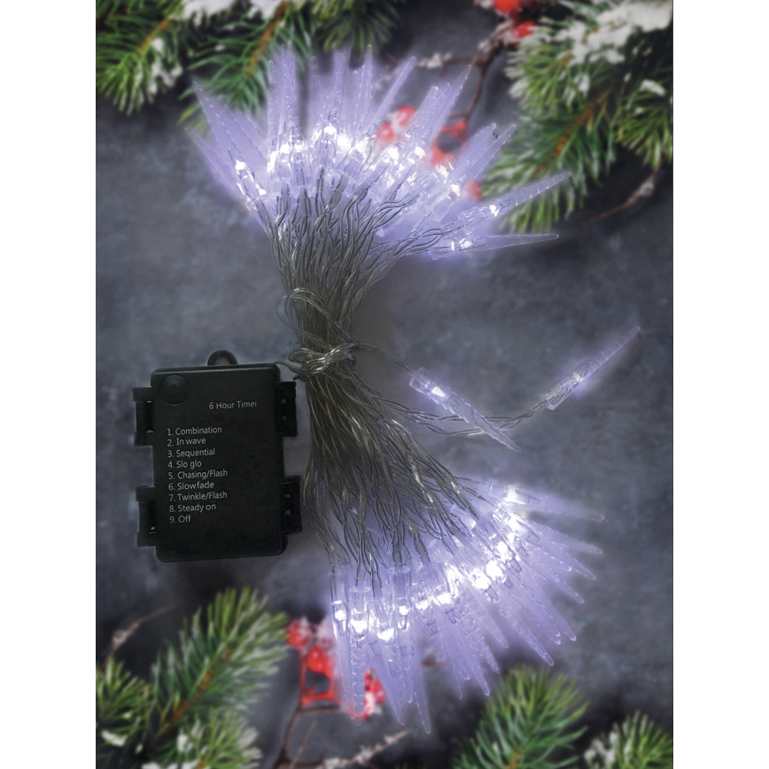 Brilagi - LED Āra Ziemassvētku virtene 50xLED/8 funkcijas/3xAA 8m IP44 vēsi balta