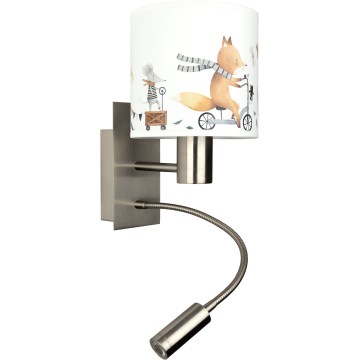 BRILAGI - LED bērnu elastīga sienas lampa BOBO 1xE27/25W/230V + LED/3W matēts hroms/balta/dzīvnieku motīvi