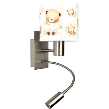 BRILAGI - LED bērnu elastīga sienas lampa BOBO 1xE27/25W/230V + LED/3W matēts hroms/balta/lācīši