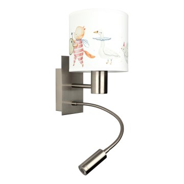 BRILAGI - LED bērnu elastīga sienas lampa BOBO 1xE27/25W/230V + LED/3W matēts hroms/balts/ar dzīvnieku motīviem