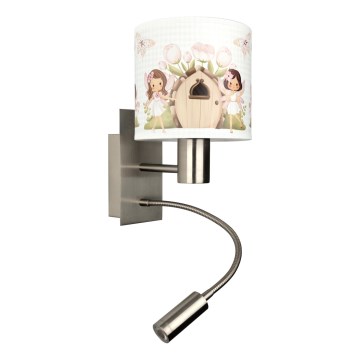BRILAGI - LED bērnu elastīgā sienas lampa BOBO 1xE27/25W/230V + LED/3W matēts hroms/balts/rozā/ar feju motīvu
