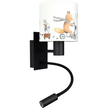 BRILAGI - LED bērnu elastīga sienas lampa BOBO 1xE27/25W/230V + LED/3W melna/balta/ar dzīvnieku motīvu